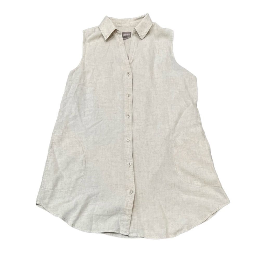 Chico’s Linen Cotton Blend Button Down Tank Size 0 (US 4/S)